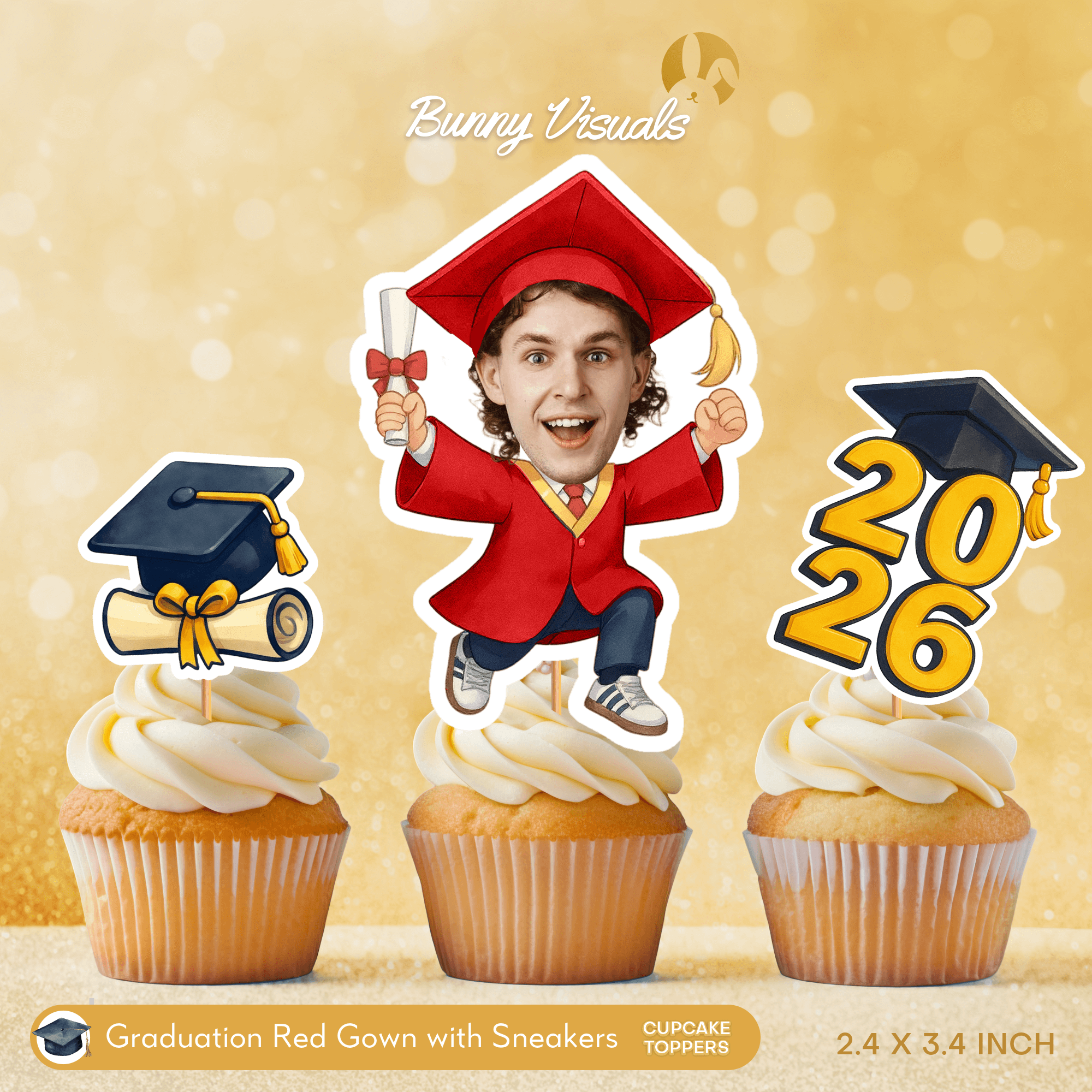 Graduation Red Gown with Sneakers