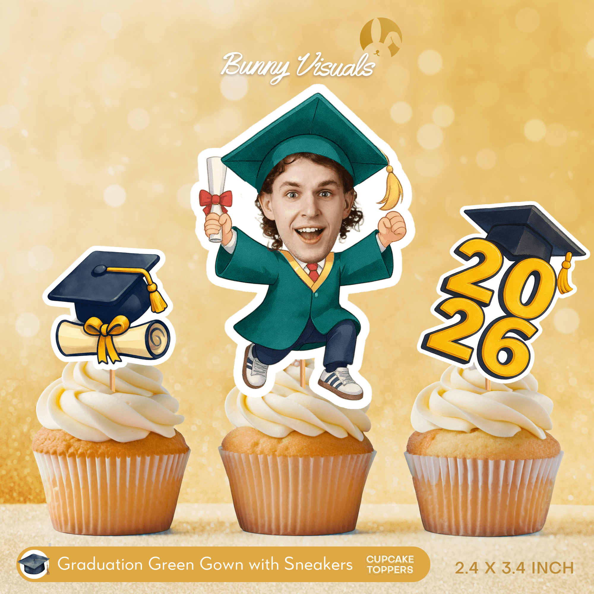 Graduation Green Gown with Sneakers