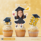 Graduation Black Gown Custom Face Cupcake Topper