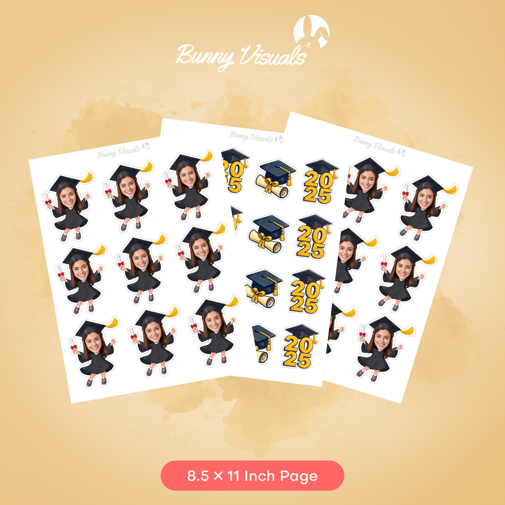Graduation Black Gown Custom Face Cupcake Topper