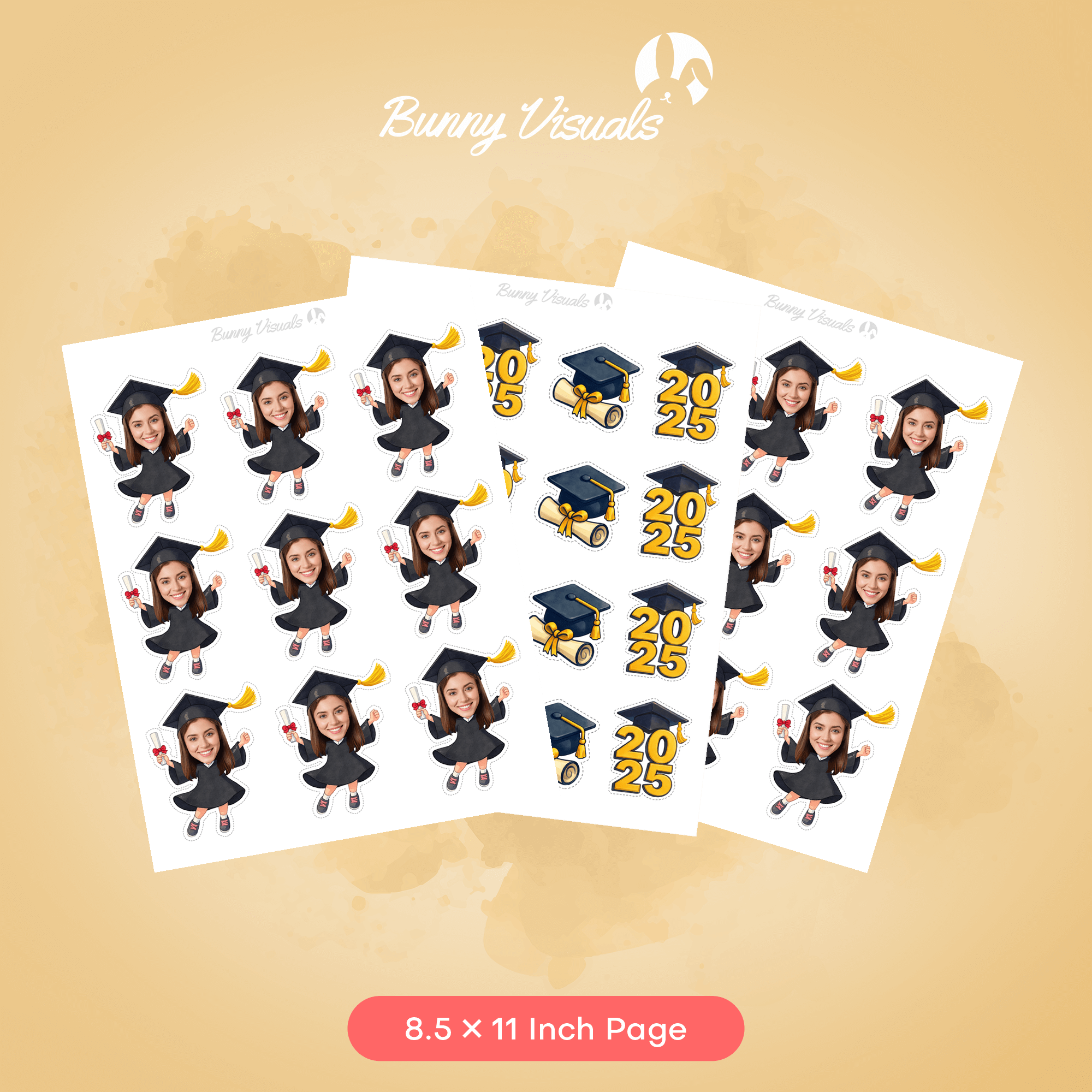 Graduation Black Gown Custom Face Cupcake Topper