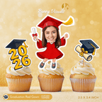 Graduation Red Gown Custom Face Cupcake Topper