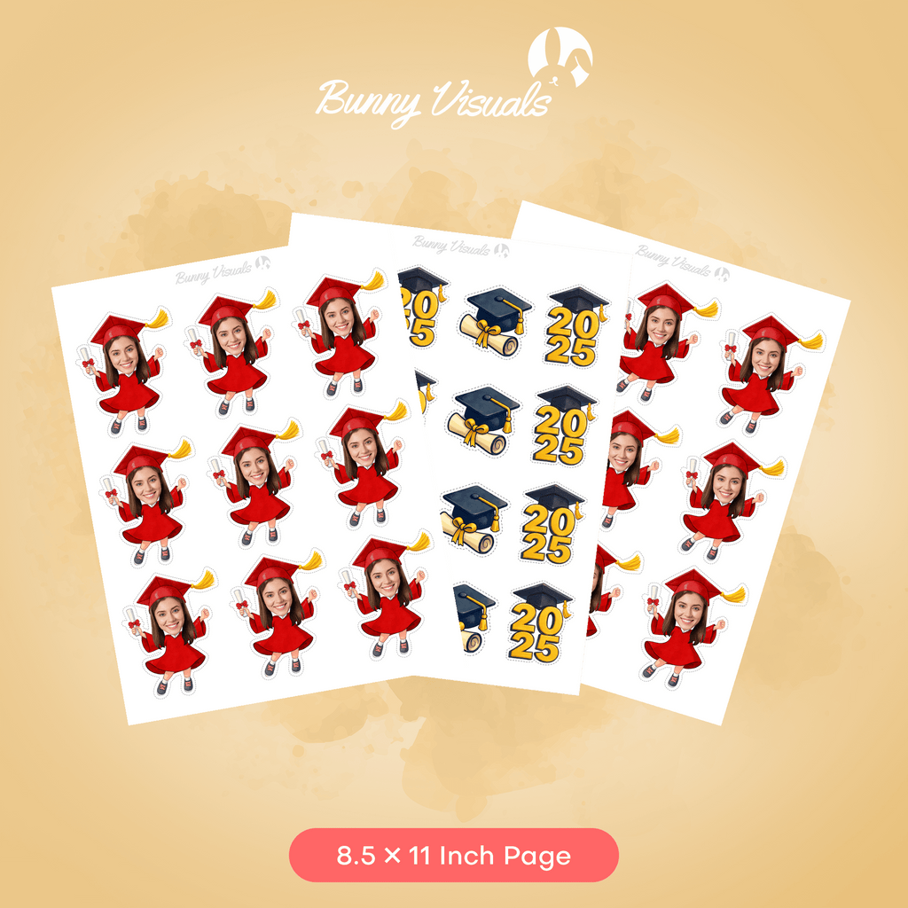 Graduation Red Gown Custom Face Cupcake Topper