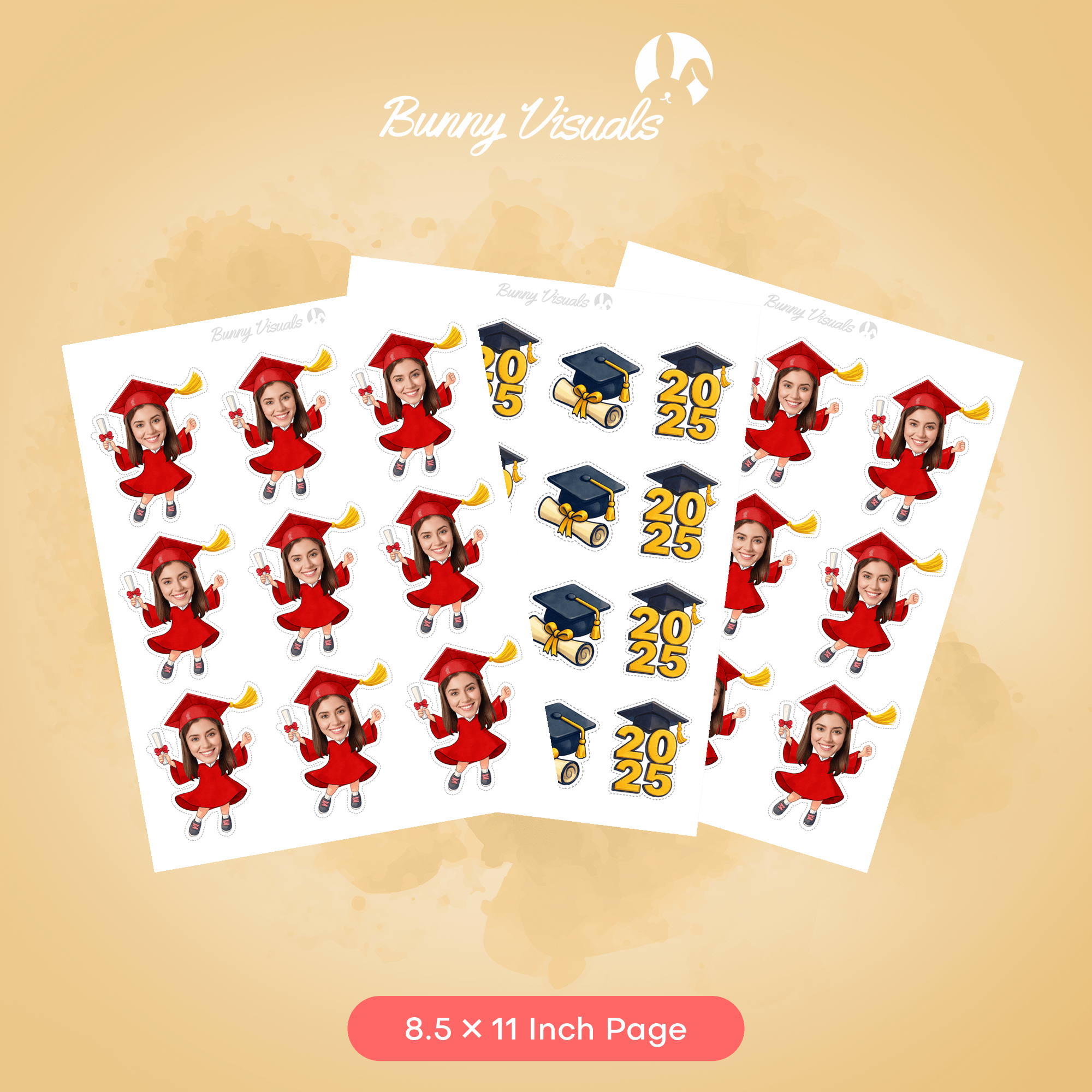 Graduation Red Gown Custom Face Cupcake Topper