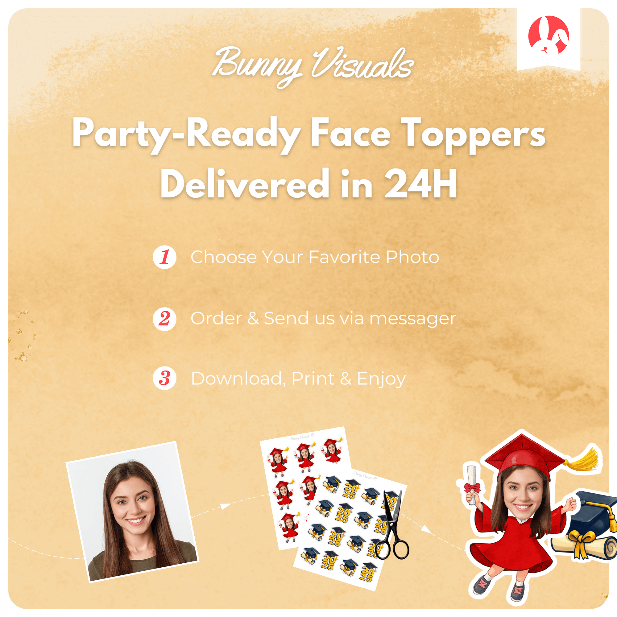 Graduation Red Gown Custom Face Cupcake Topper