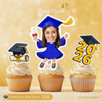 Graduation Blue Gown Custom Face Cupcake Topper