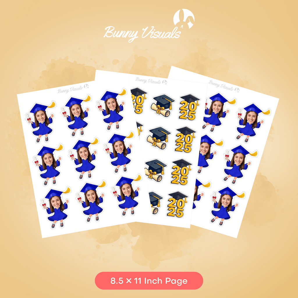 Graduation Blue Gown Custom Face Cupcake Topper