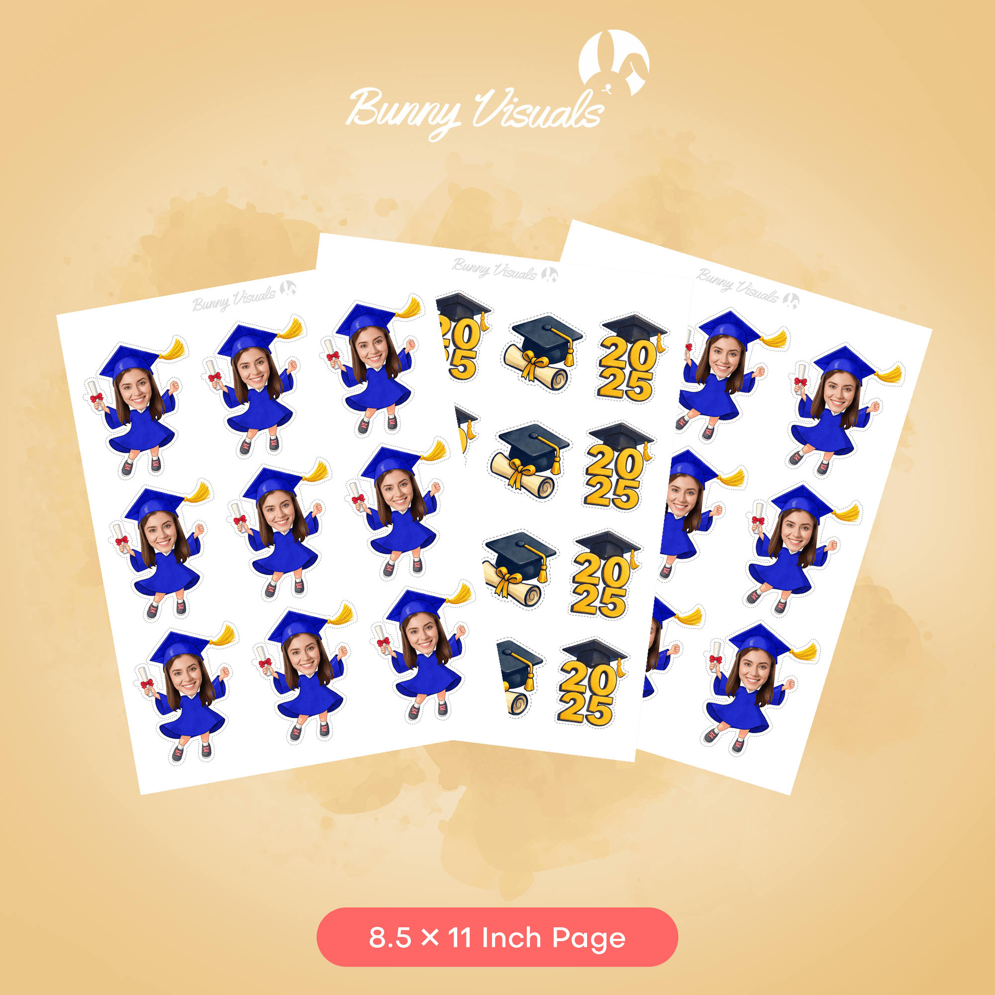 Graduation Blue Gown Custom Face Cupcake Topper