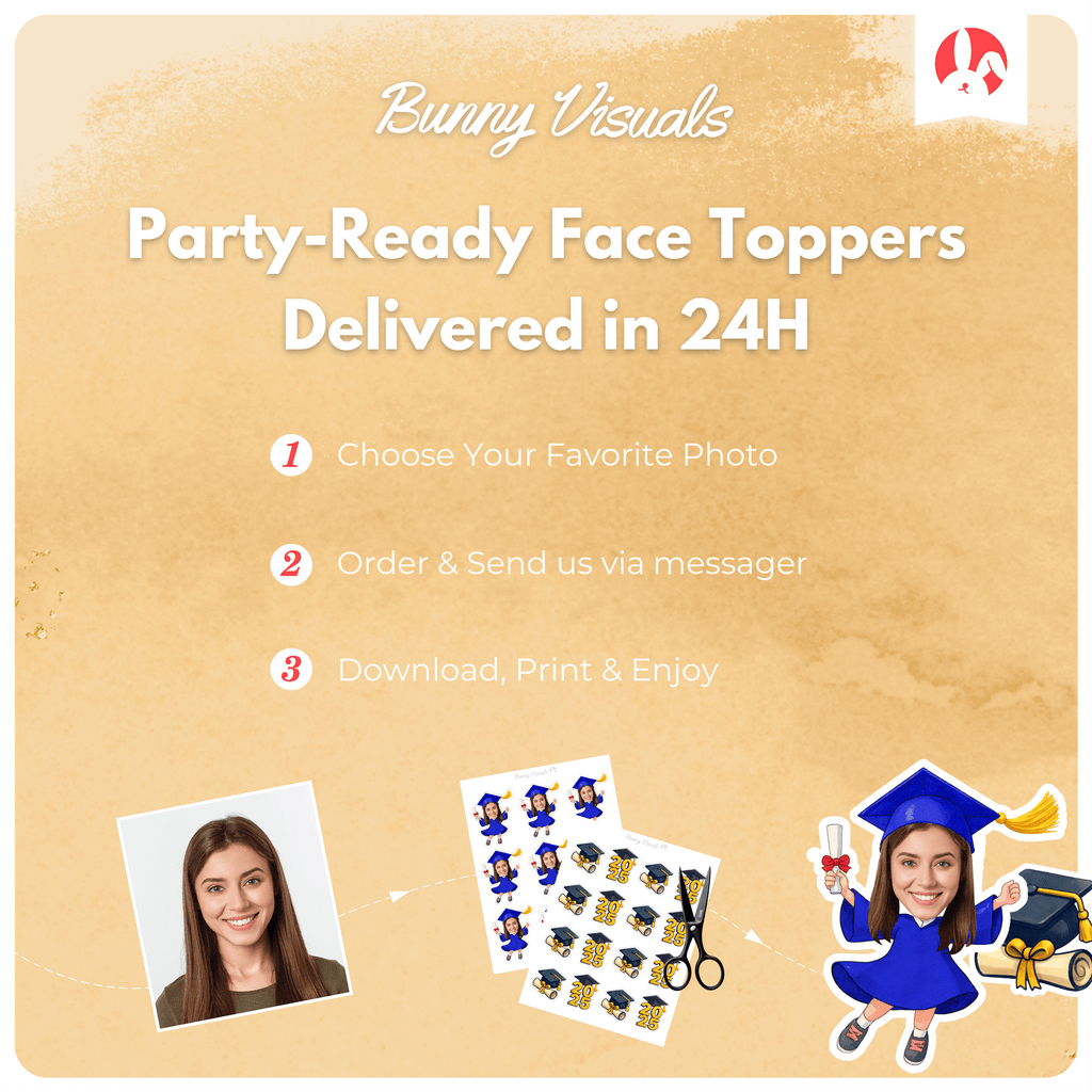 Graduation Blue Gown Custom Face Cupcake Topper