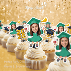 Graduation Green Gown Custom Face Cupcake Topper