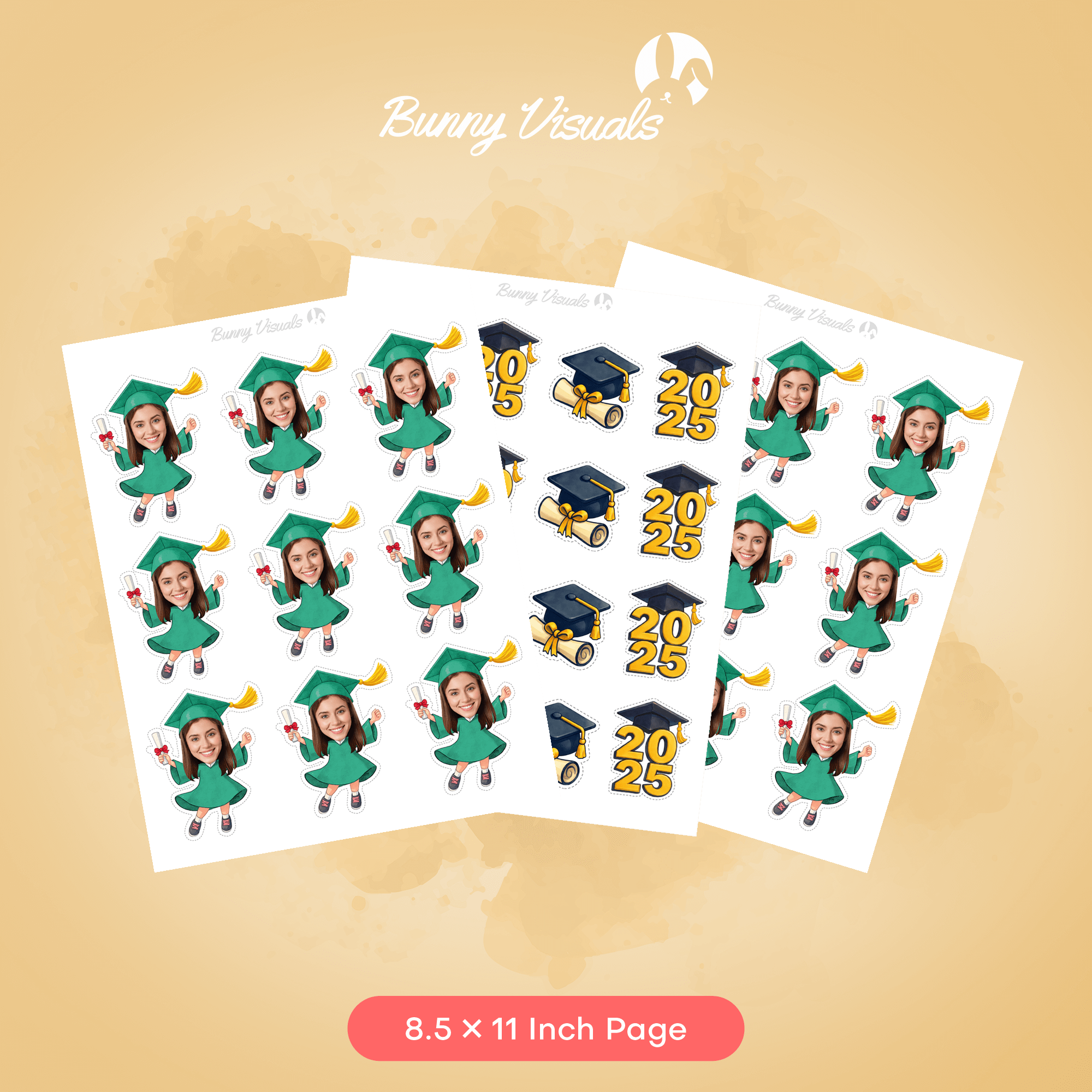 Graduation Green Gown Custom Face Cupcake Topper