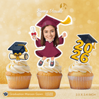 Graduation Maroon Gown Custom Face Cupcake Topper