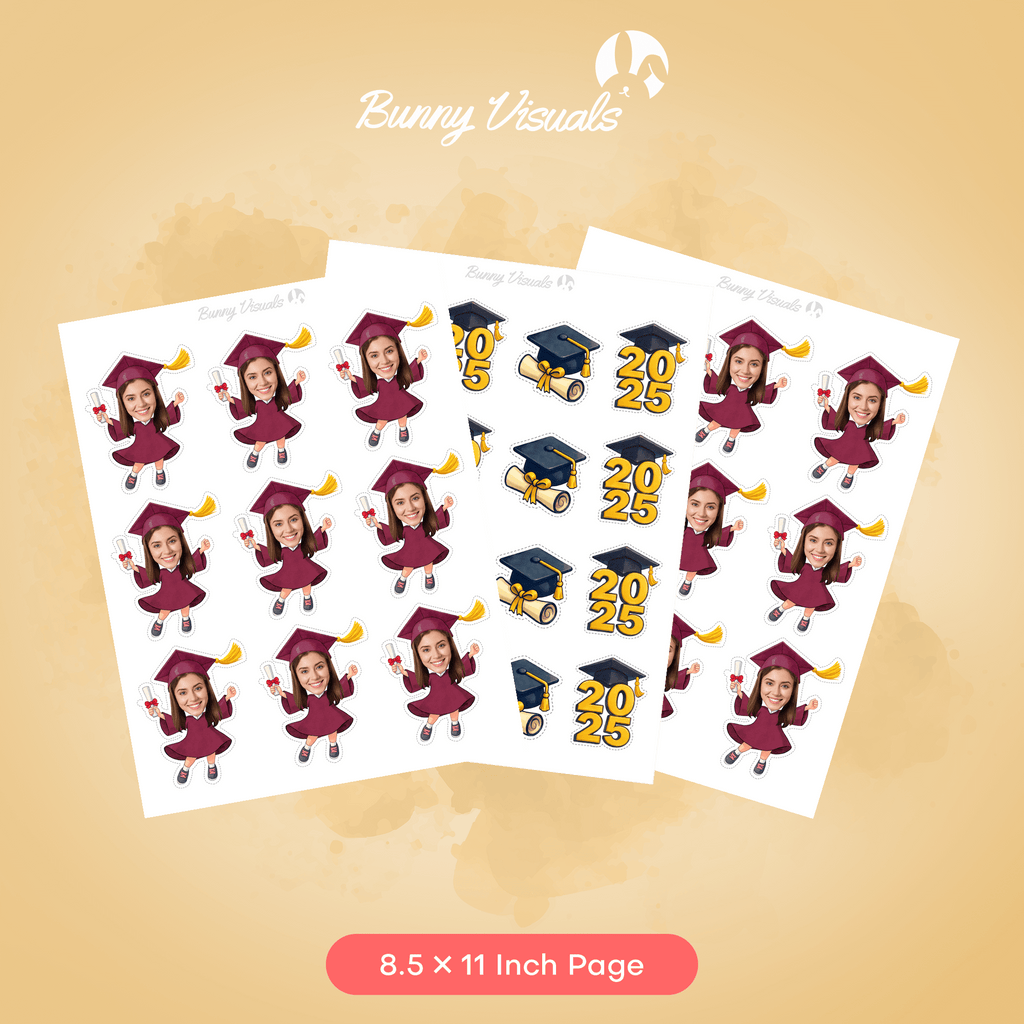 Graduation Maroon Gown Custom Face Cupcake Topper