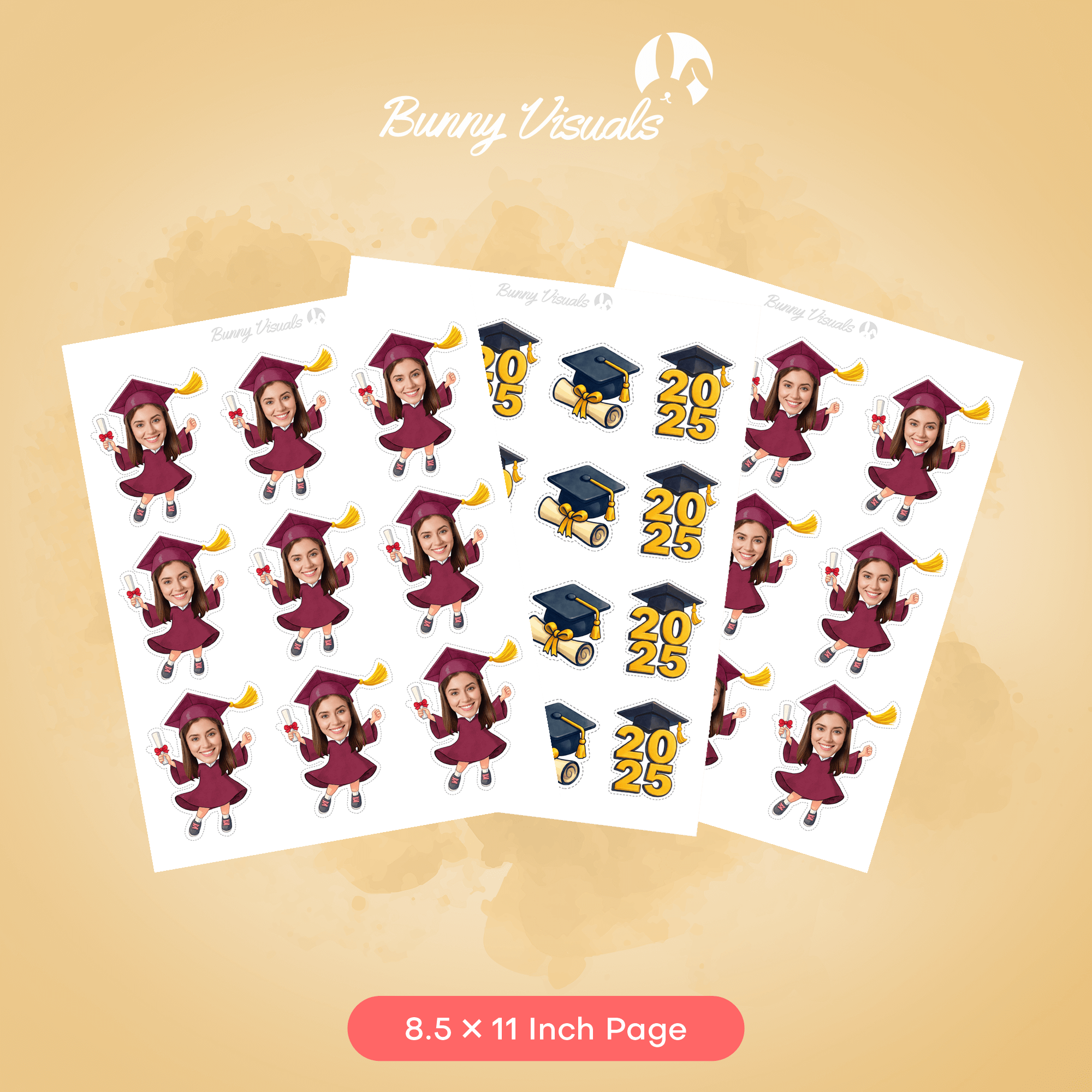 Graduation Maroon Gown Custom Face Cupcake Topper