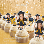 Graduation Black Gown with Stole Custom Face Cupcake Topper