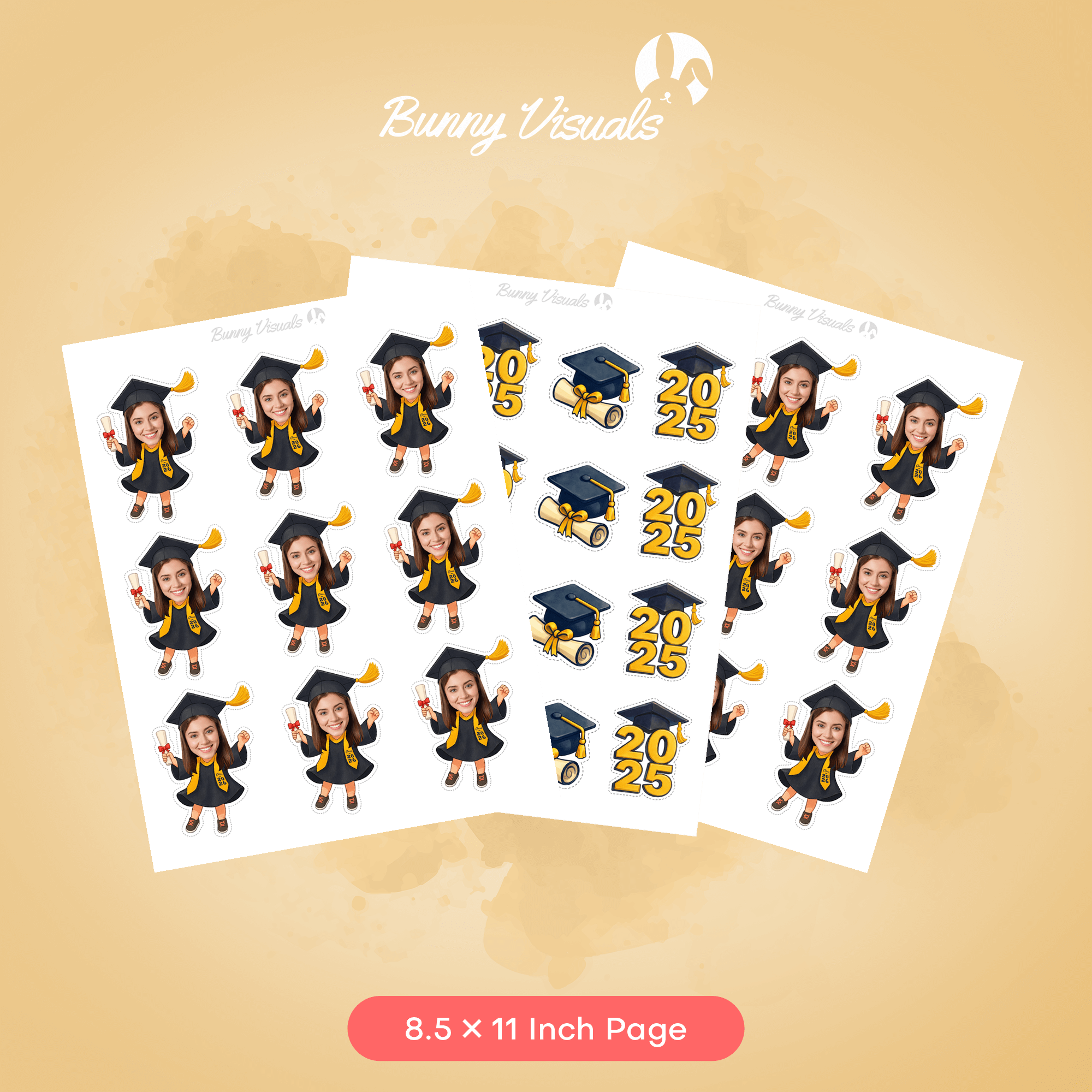 Graduation Black Gown with Stole Custom Face Cupcake Topper