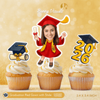 Graduation Red Gown with Stole Custom Face Cupcake Topper