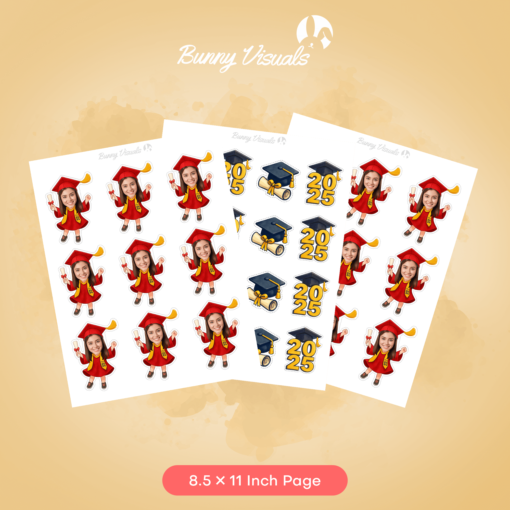 Graduation Red Gown with Stole Custom Face Cupcake Topper
