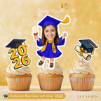 Graduation Blue Gown with Stole Custom Face Cupcake Topper
