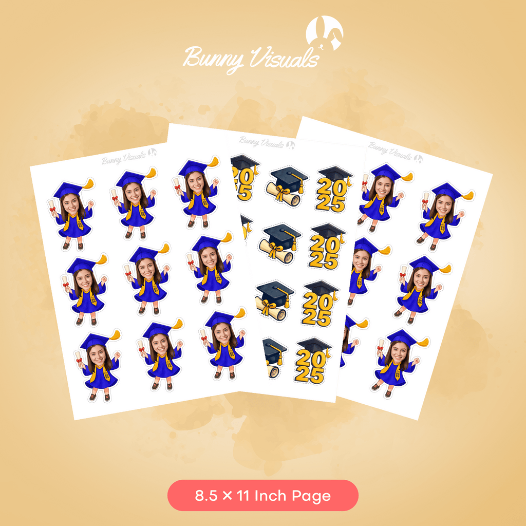 Graduation Blue Gown with Stole Custom Face Cupcake Topper
