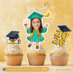 Graduation Green Gown with Stole Custom Face Cupcake Topper