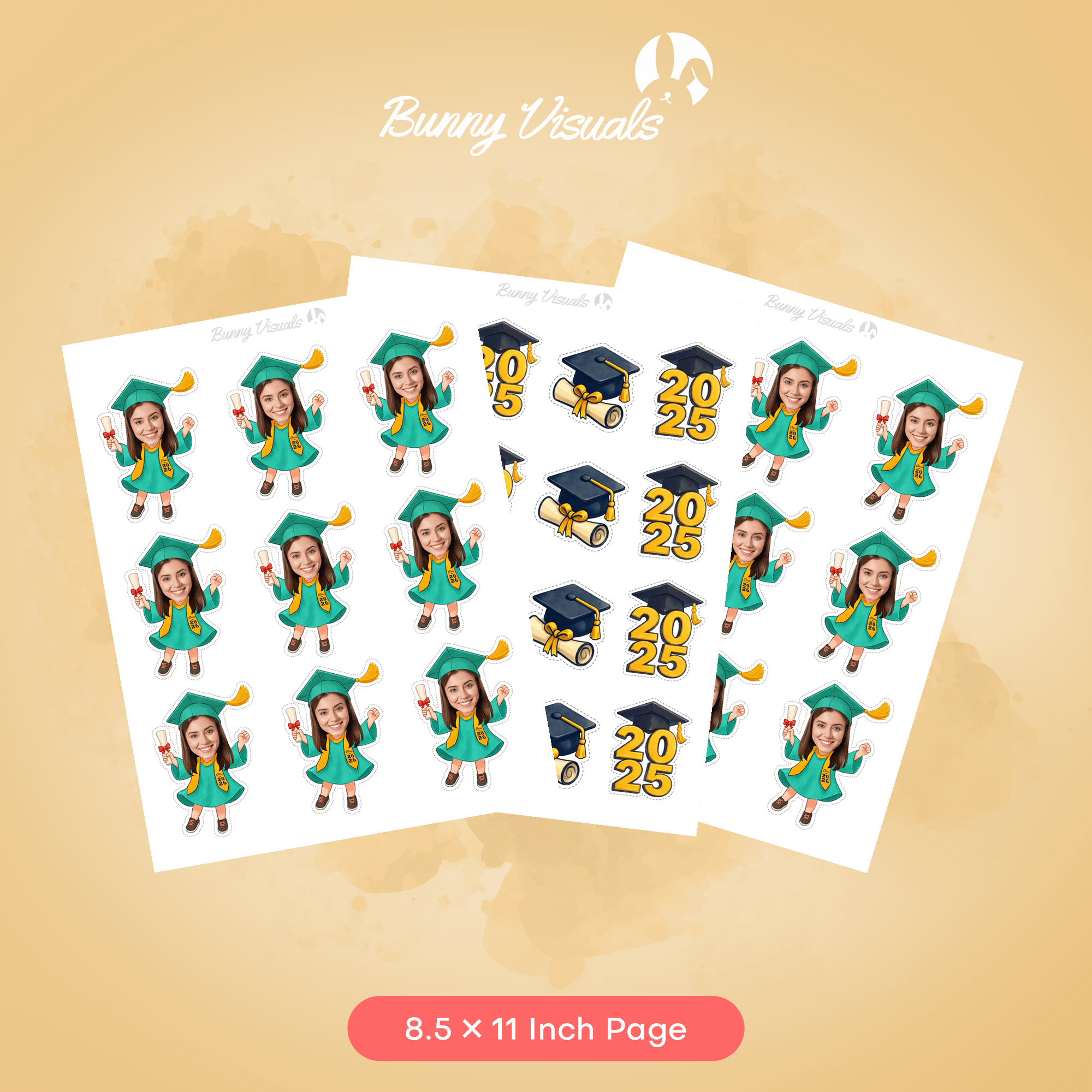 Graduation Green Gown with Stole Custom Face Cupcake Topper