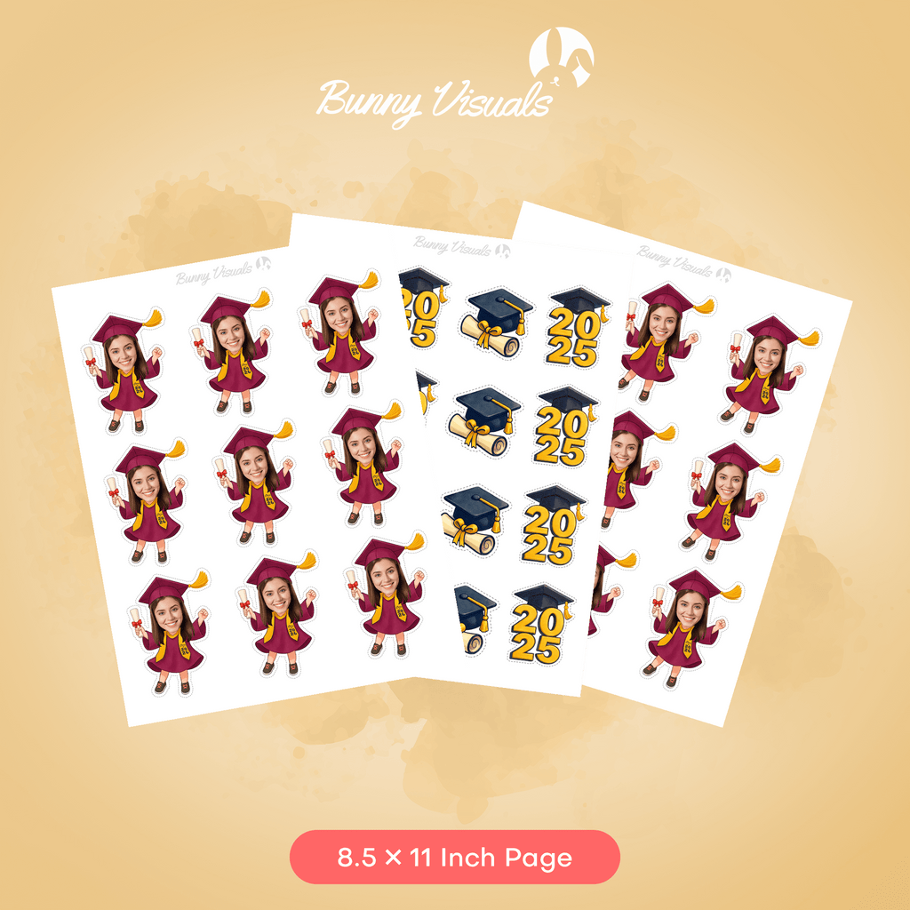 Graduation Maroon Gown with Stole Custom Face Cupcake Topper