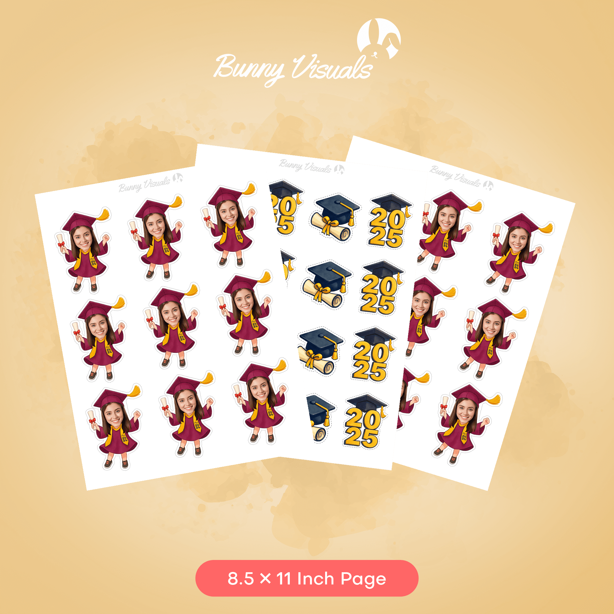 Graduation Maroon Gown with Stole Custom Face Cupcake Topper