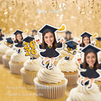 Graduation Black Gown with Heels Custom Face Cupcake Topper