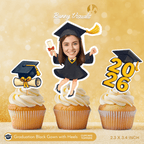 Graduation Black Gown with Heels Custom Face Cupcake Topper