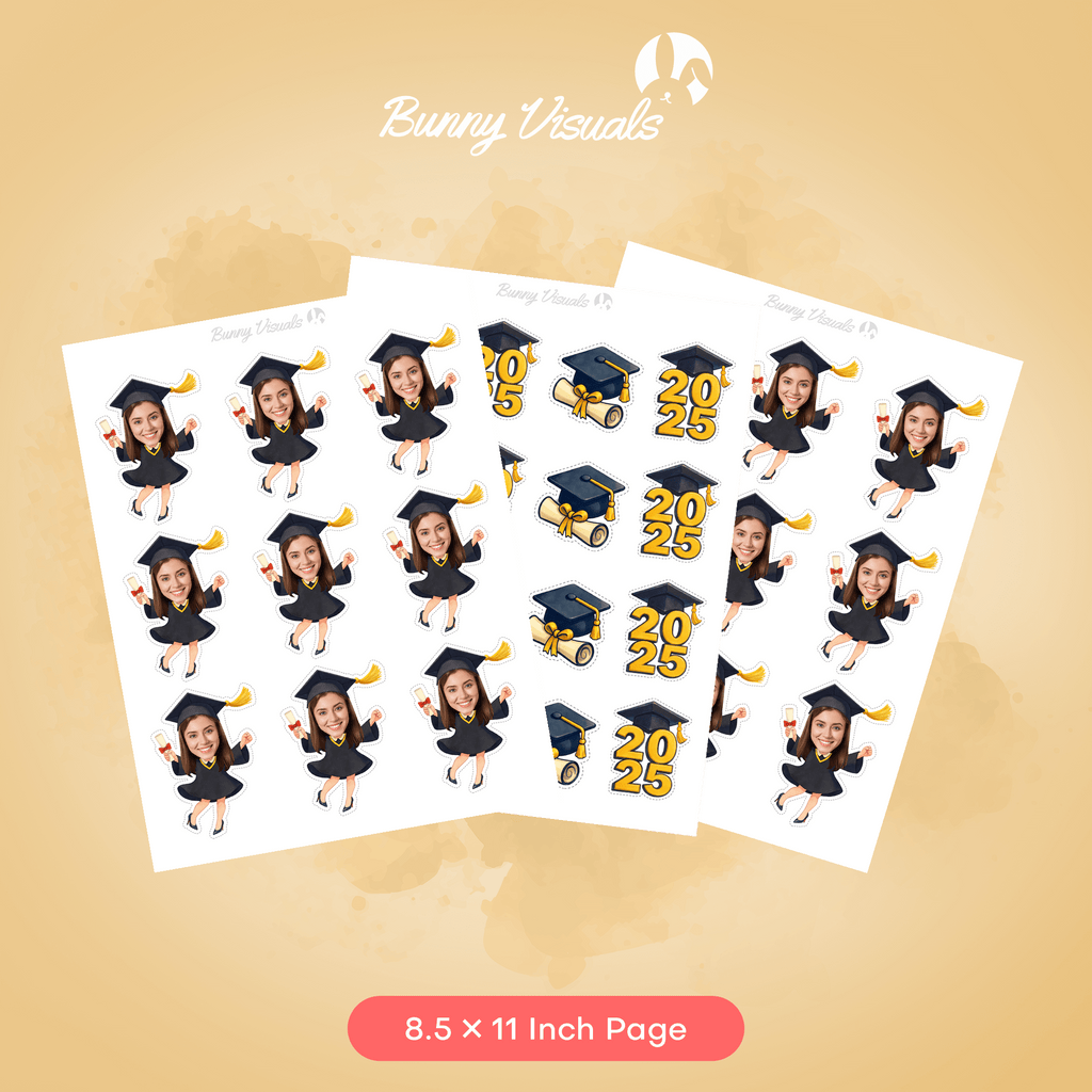 Graduation Black Gown with Heels Custom Face Cupcake Topper