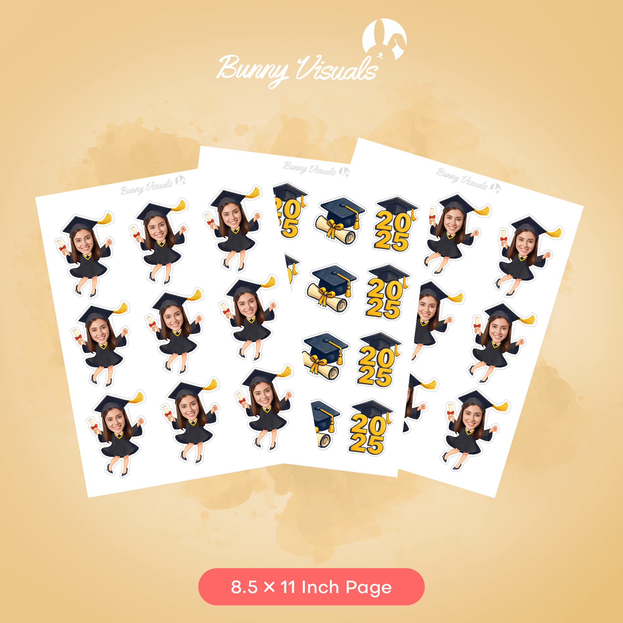 Graduation Black Gown with Heels Custom Face Cupcake Topper