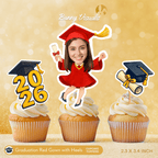 Graduation Red Gown with Heels Custom Face Cupcake Topper