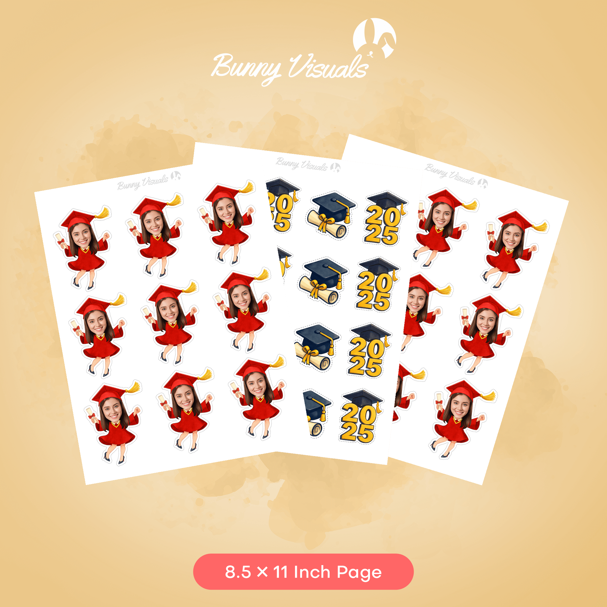 Graduation Red Gown with Heels Custom Face Cupcake Topper
