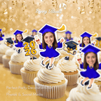 Graduation Blue Gown with Heels Custom Face Cupcake Topper