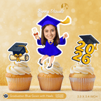 Graduation Blue Gown with Heels Custom Face Cupcake Topper