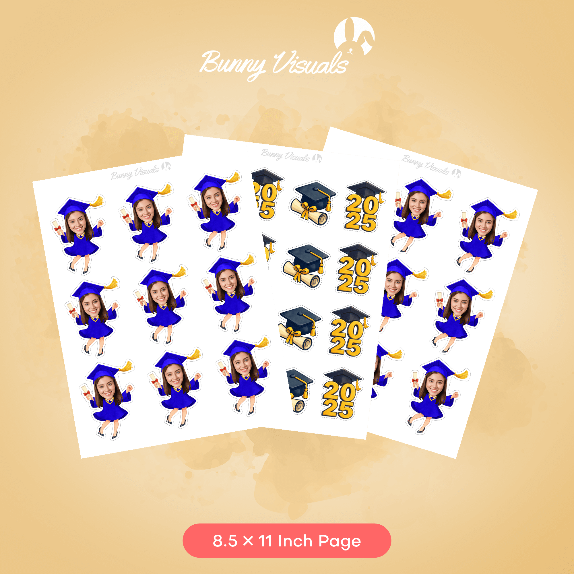 Graduation Blue Gown with Heels Custom Face Cupcake Topper