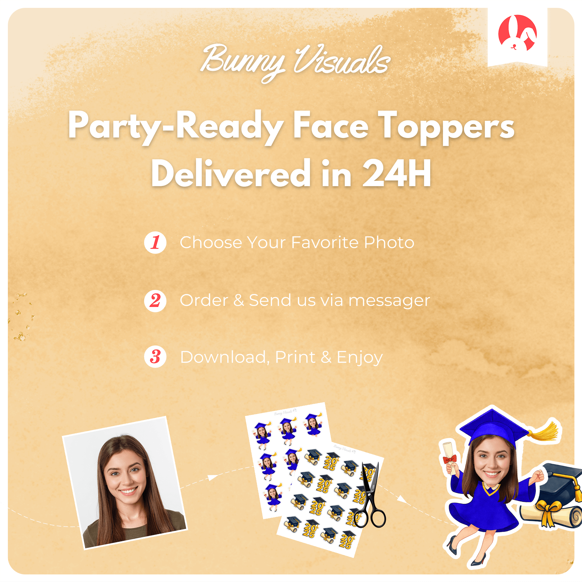 Graduation Blue Gown with Heels Custom Face Cupcake Topper