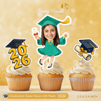 Graduation Green Gown with Heels Custom Face Cupcake Topper