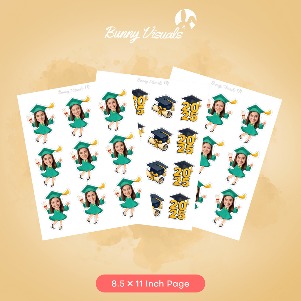 Graduation Green Gown with Heels Custom Face Cupcake Topper