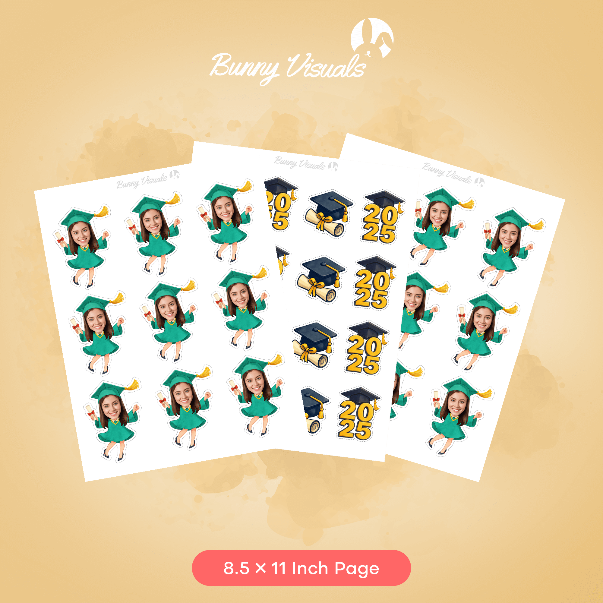 Graduation Green Gown with Heels Custom Face Cupcake Topper