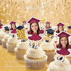 Graduation Maroon Gown with Heels Custom Face Cupcake Topper