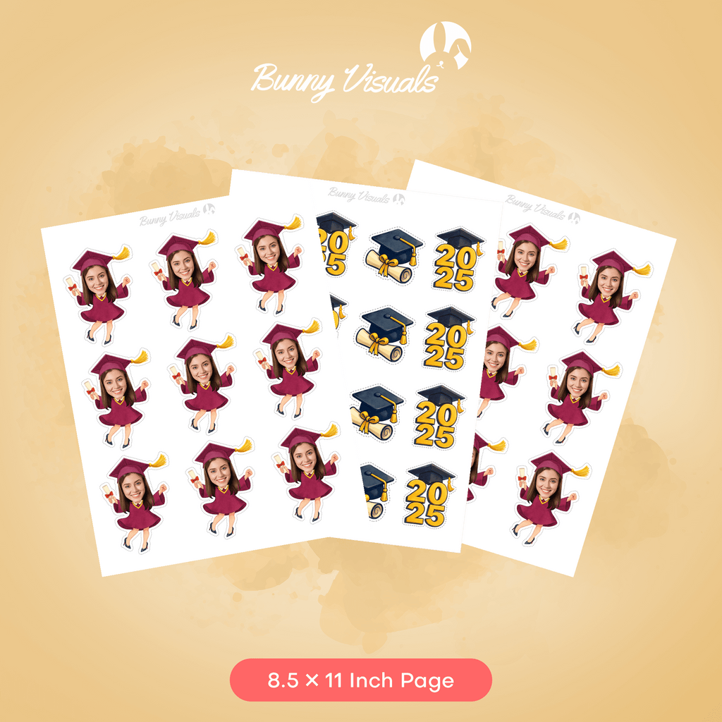 Graduation Maroon Gown with Heels Custom Face Cupcake Topper