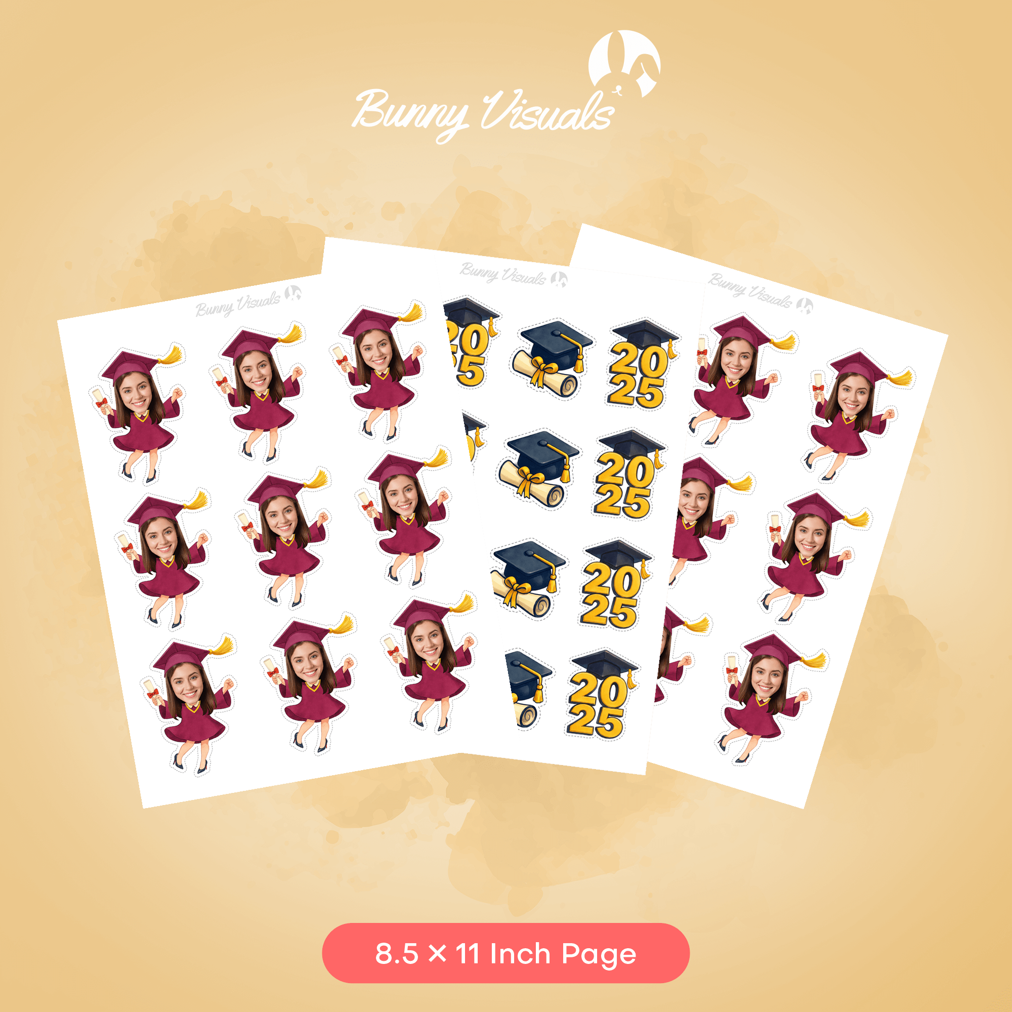 Graduation Maroon Gown with Heels Custom Face Cupcake Topper