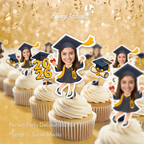 Graduation Black Gown with Stole & Heels Custom Face Cupcake Topper