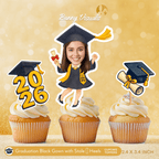 Graduation Black Gown with Stole & Heels Custom Face Cupcake Topper