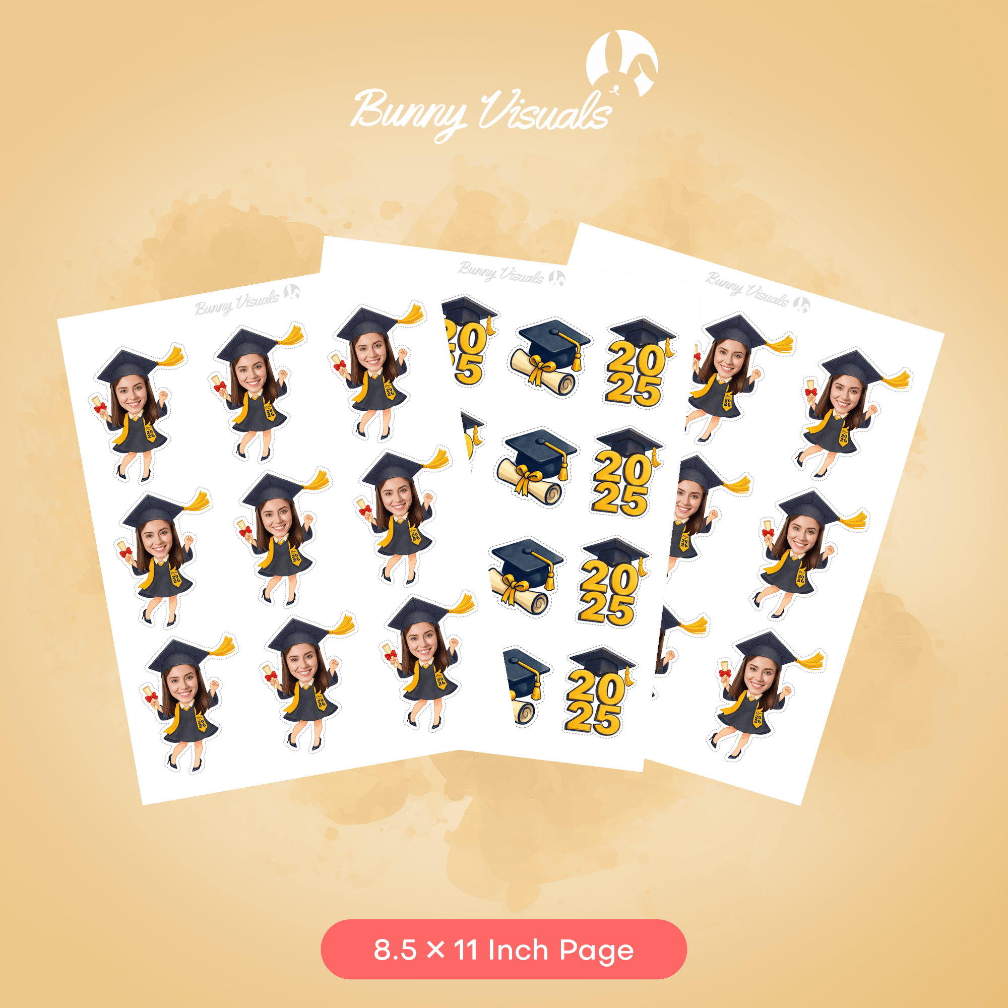 Graduation Black Gown with Stole & Heels Custom Face Cupcake Topper