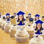 Graduation Blue Gown with Stole & Heels Custom Face Cupcake Topper