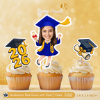 Graduation Blue Gown with Stole & Heels Custom Face Cupcake Topper