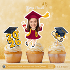 Graduation Maroon Gown with Stole & Heels Custom Face Cupcake Topper